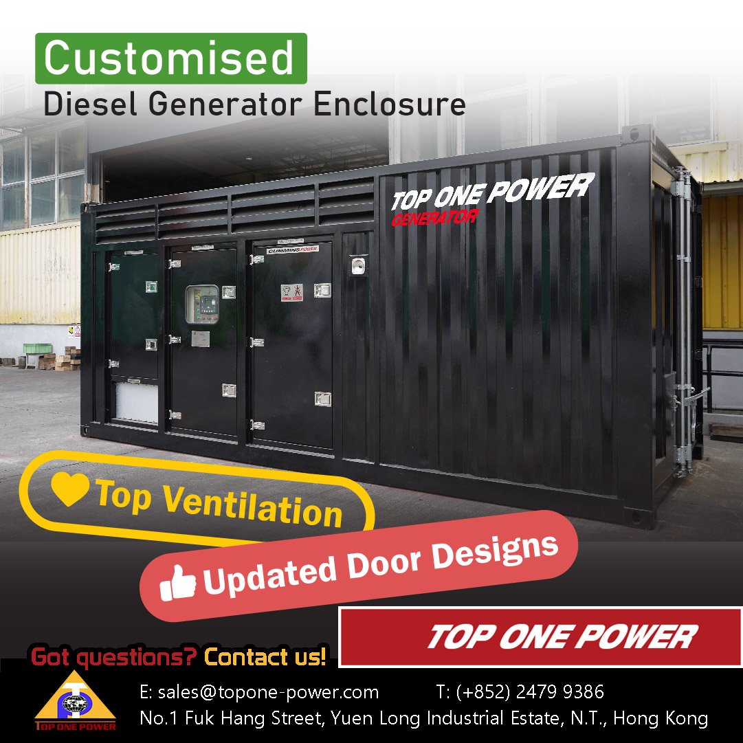 Customised Diesel Generator Enclosure Top Ventilation & updated door